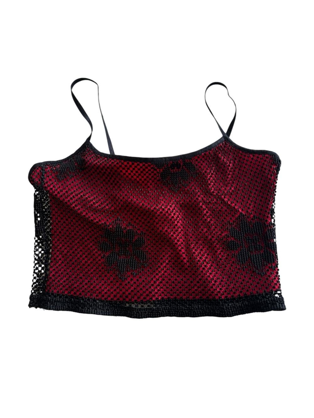 Vintage 90s y2k red and black mesh tank goth Whimsigoth grunge made in USA
